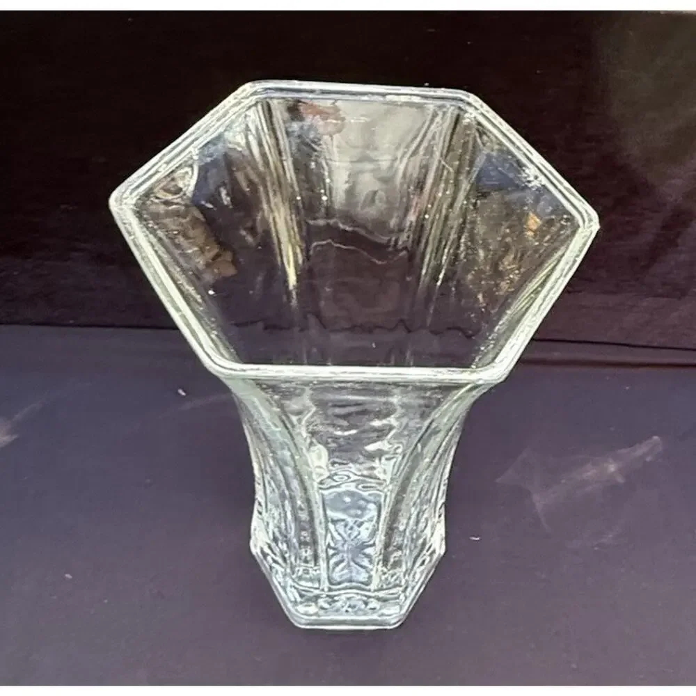 Hoosier Indiana Glass Hexagon 4041 Flower Vase Clear Large Durable -2/4